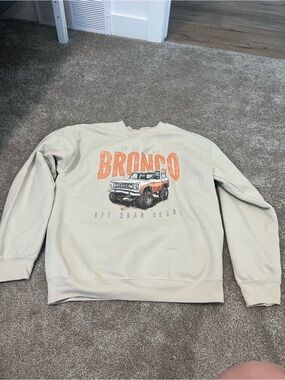 Bronco Off Road Ready Crewneck Sweatshirt - Cream with Orange Graphic